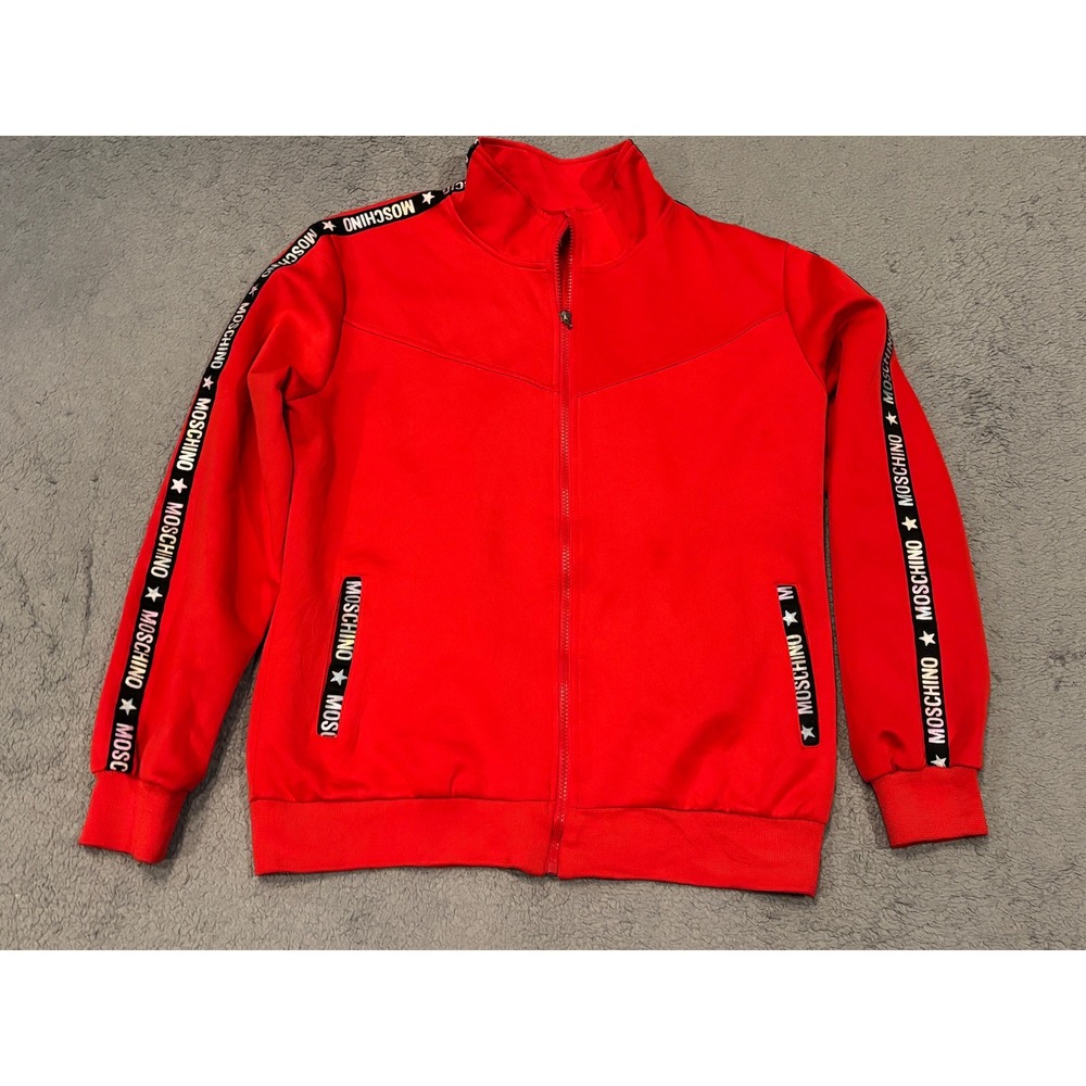 Moschino Red Track Jacket Full Zip Logo Tape Sleeve Mens 4XL RUNS SMALL